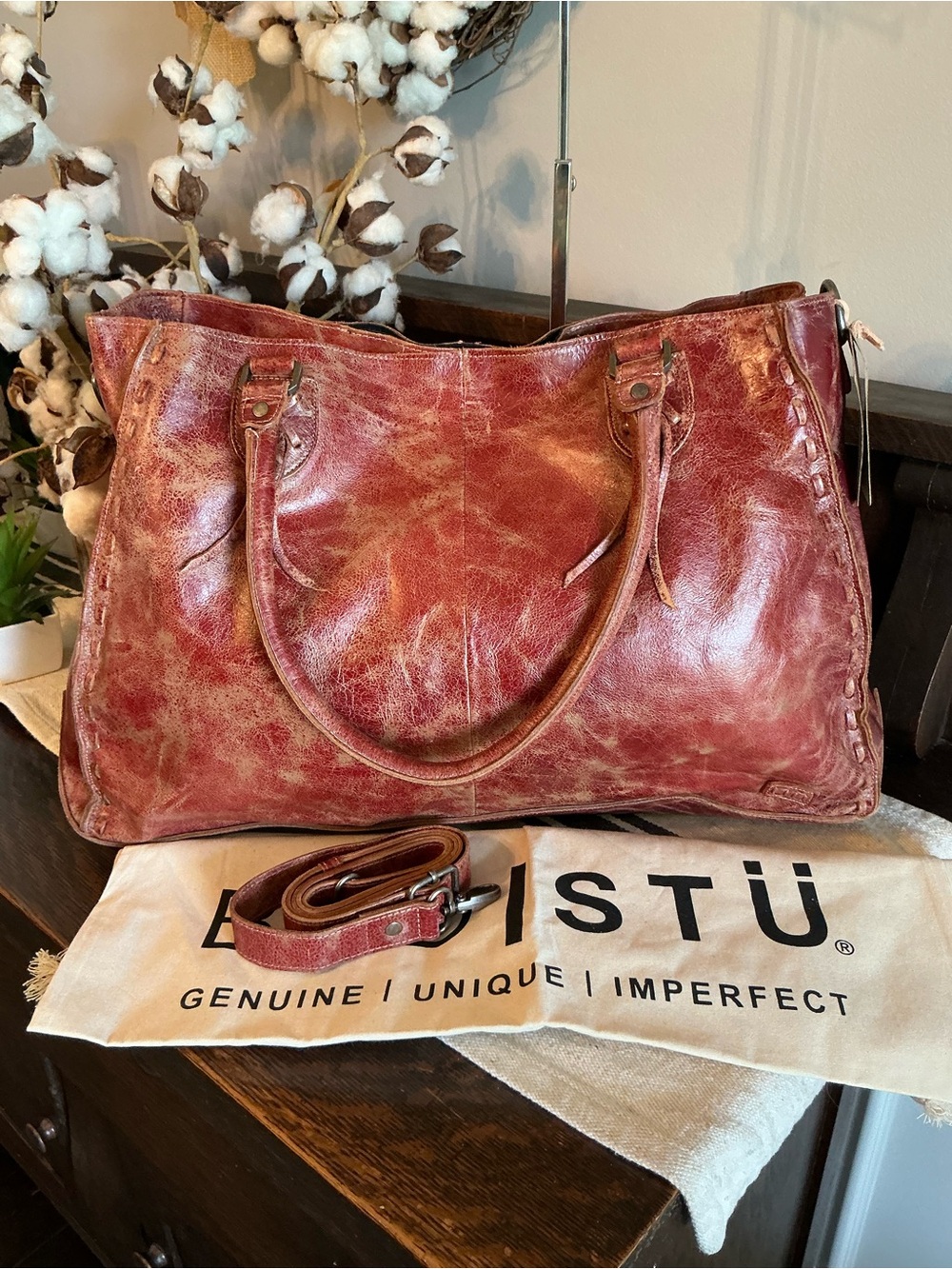 NWT Bed Stu Leather Rockaway Shoulder Crossbody Bag Tote Cherry Red Lacquer $345 - Picture 6 of 16